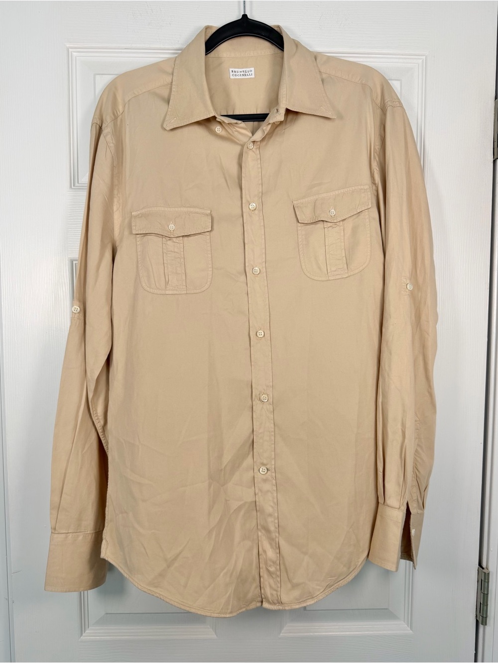 Brunello Cucinelli Size L • Tan Button-Down Shirt Cotton.